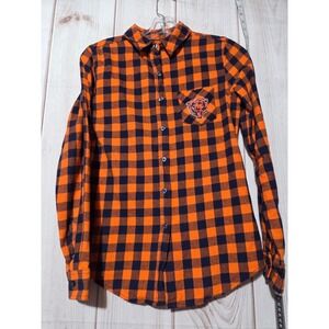 Chicago Bears Flannel Shirt Junior Small Sleeve Orange Blue Plaid Football